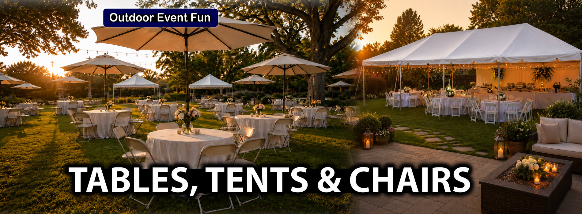 AMJ Spectacular Outdoor Event Fun Tables, Tents and Chairs