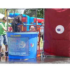 Trailer-mounted dunk tank rental for school carnivals and fundraisers in the Chicago area