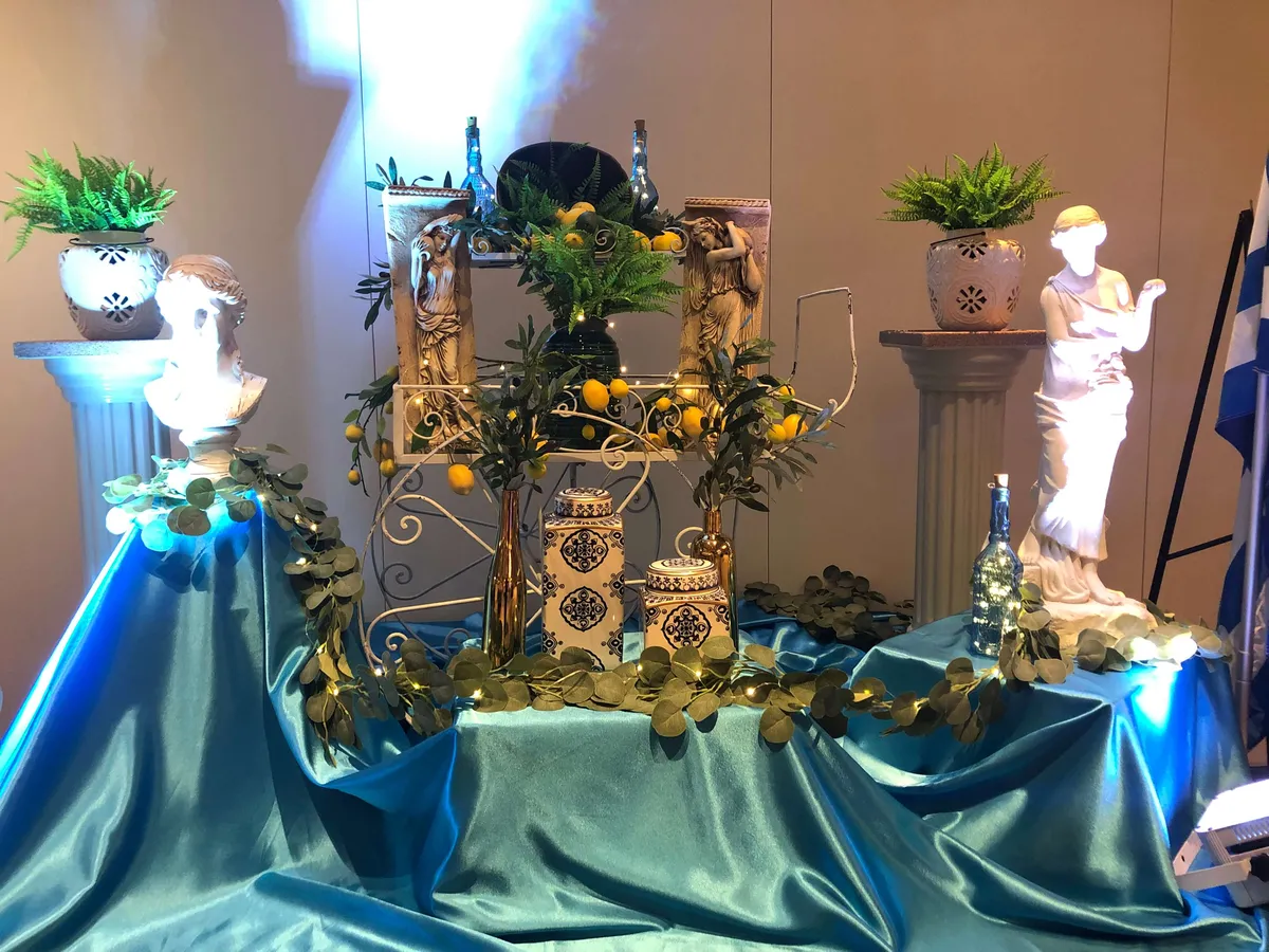 Chicago's Greektown themed decor set up rental for events by AMJ Spectacular Events in Chicagoland