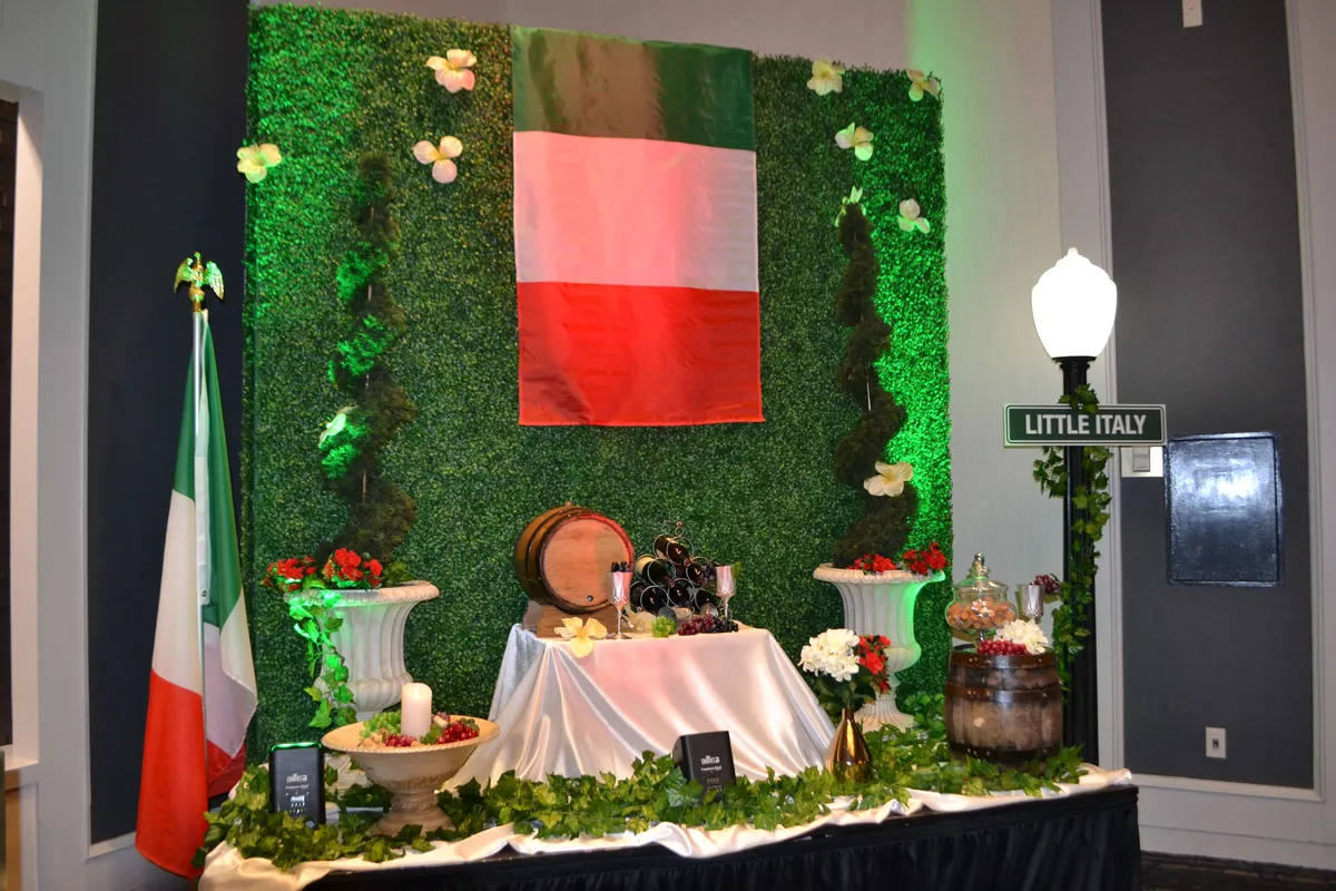 Chicago's Little Italy themed decor set up rental from AMJ Spectacular Events for Chicagoland events