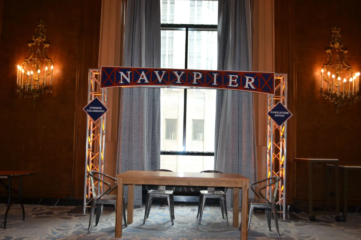 Chicago's Navy Pier sign rental decor prop for events and photo backdrops from AMJ Spectacular Events