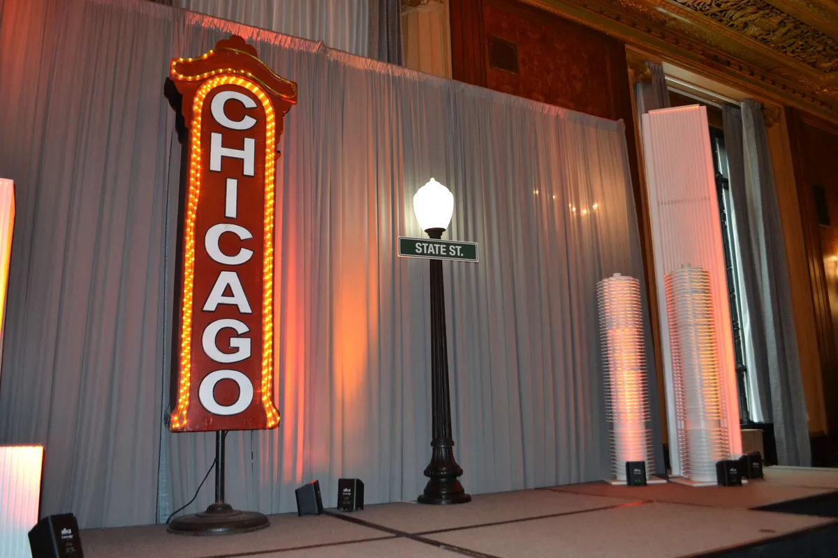 Iconic Chicago Theater Sign rental used as themed event decor and photo backdrop