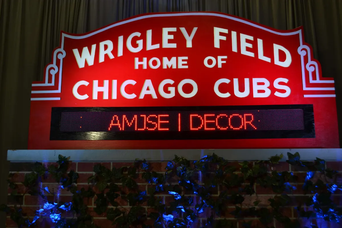 Chicago Wrigley Field Marquee replica decor rental used as an event backdrop and photo op