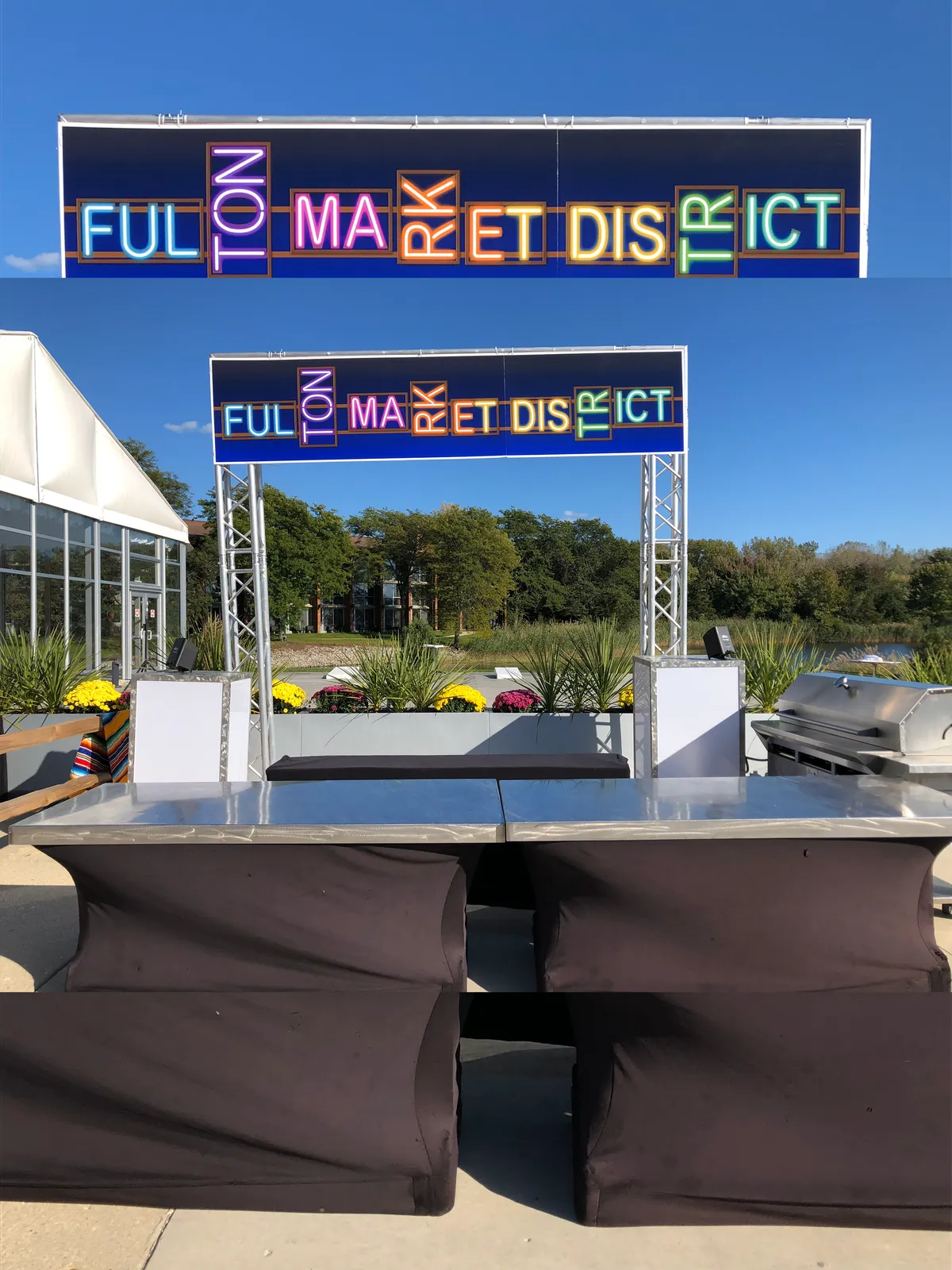 Custom Sign Truss rental with personalized signage for a Chicago event entrance display