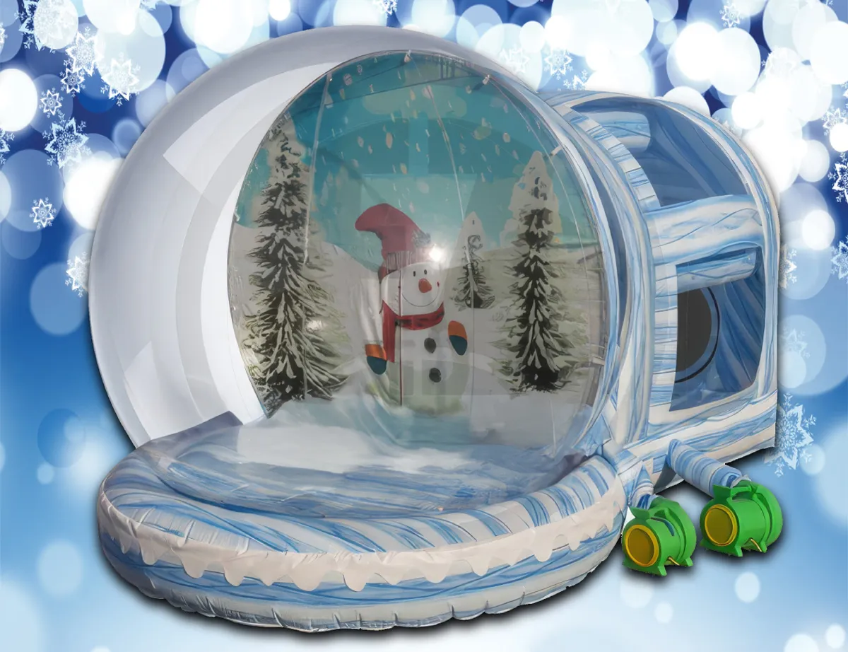 Giant inflatable Human Snow Globe holiday photo backdrop fitting up to six people for Christmas events in Chicago