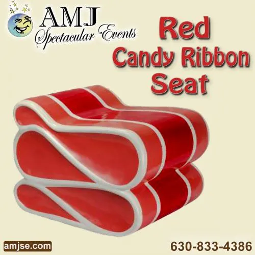 Red Candy Ribbon Seat rental, a festive red candy-striped decorative seat for holiday events in Chicago