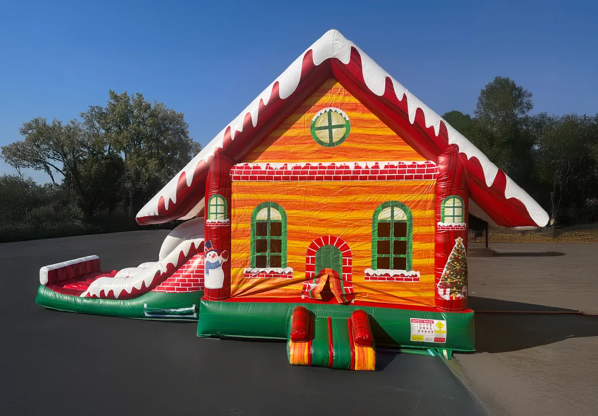 Snowy Winter Fun Combo Inflatable with bouncer, basketball hoop, and slide for Chicago holiday events