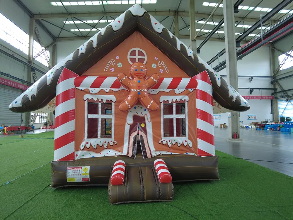 Gingerbread House Jump inflatable bounce house rental with festive holiday theme in Chicago