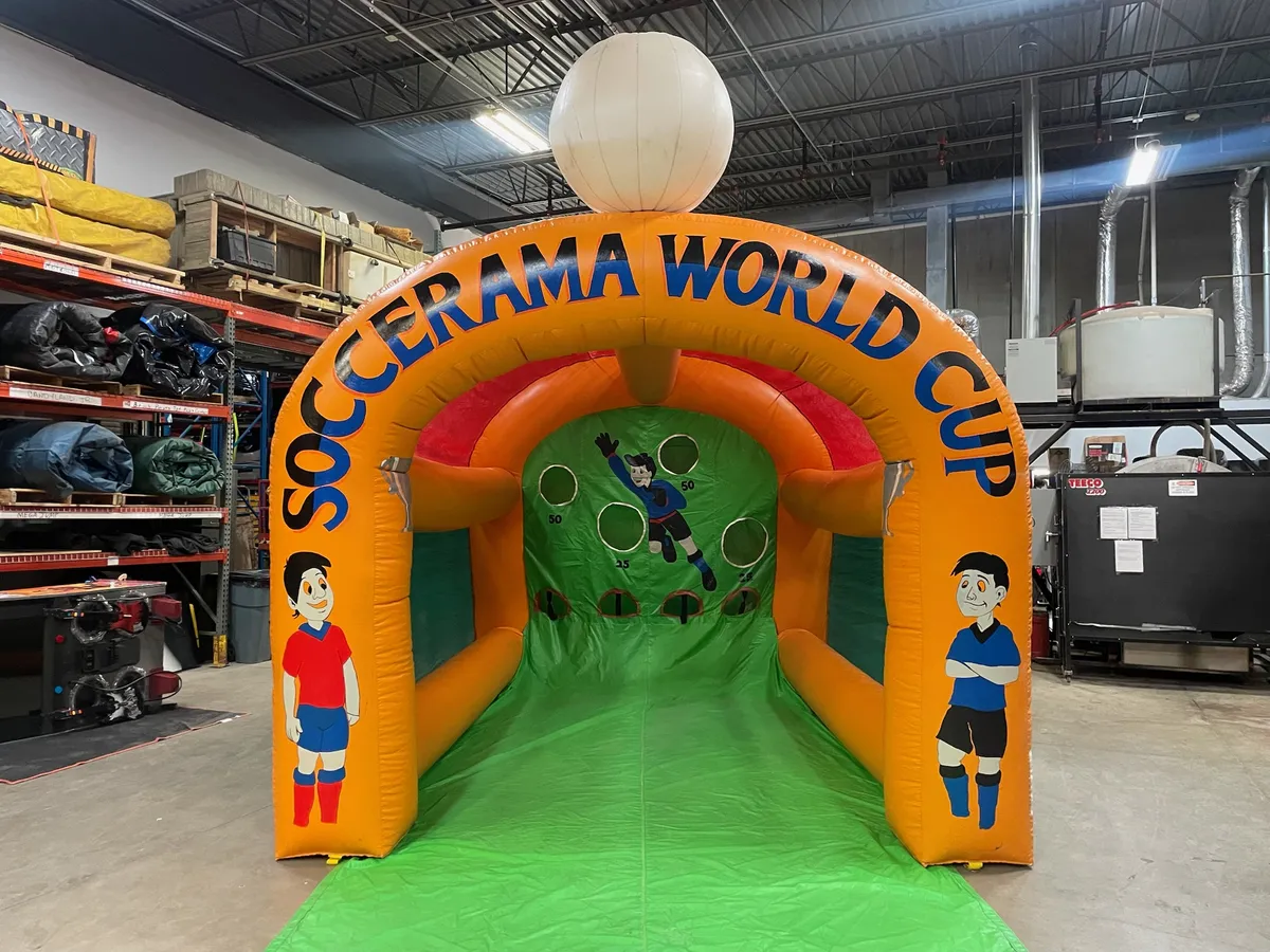 Inflatable Soccerama World Cup Kick soccer game rental from AMJ Spectacular Events in Chicago