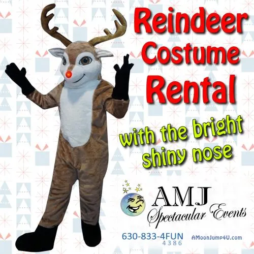 Rudolph the Red Nosed Reindeer holiday costume rental for Chicago Christmas parties from AMJ Spectacular Events
