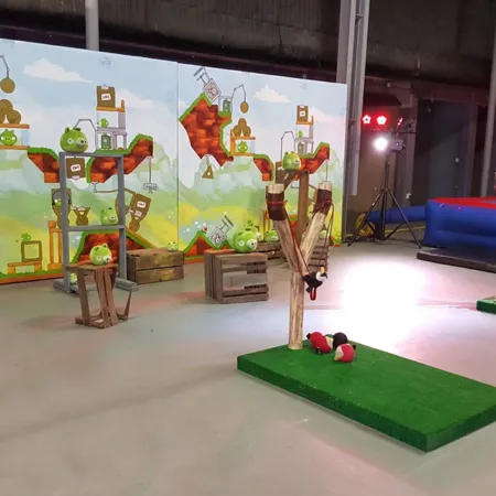 Angry Birds Giant Size life-size game rental with sling and block towers for Chicago events
