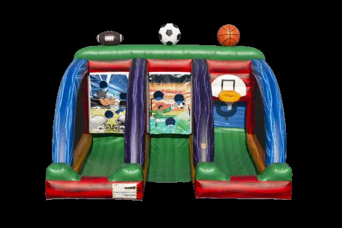3 n 1 Sports Game Center 2.0 inflatable with football, basketball, and soccer challenges for Chicago events