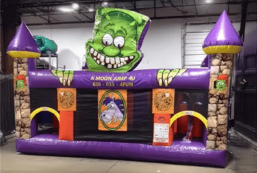 Haunted Ogre Maze inflatable rental with foam dummies, climb wall, and slide for kids in Chicago