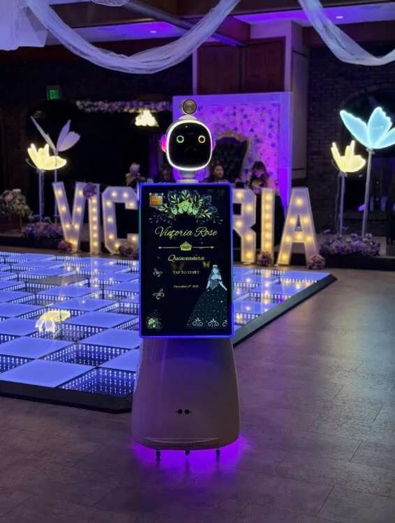 Piper the 6ft Selfie Robot photo op roaming a crowd at a Chicago event