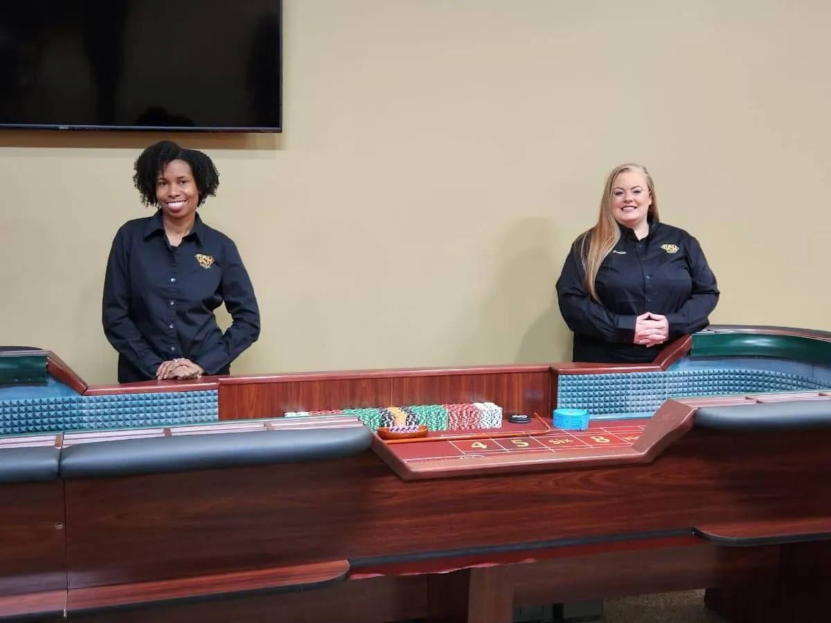 Professional Craps casino table rental with felt layout and dice for Chicago casino night events