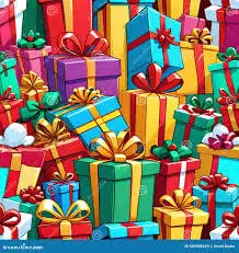 Set of five gift-wrapped holiday gift box props for rental to create a festive scene