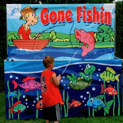 Gone Fishing Game rental with magnetic fishing poles and a hidden pond for kids at Chicago events