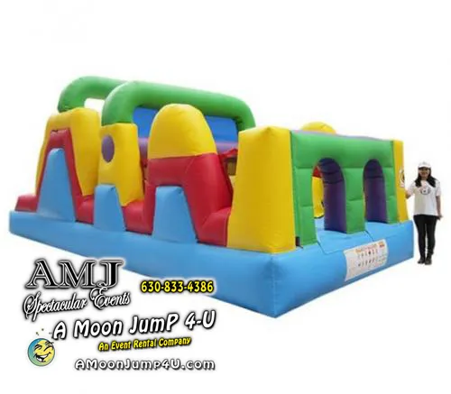 28' double lane inflatable obstacle course rental for kids racing head-to-head at a Chicago event