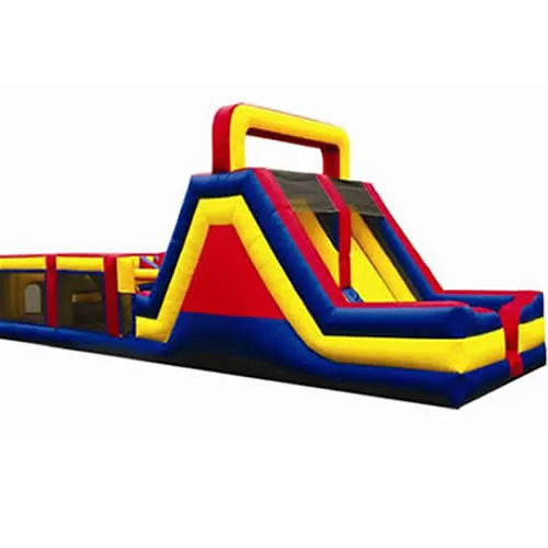 45' double lane inflatable obstacle course rental with climb, slide, and racing challenges from AMJ