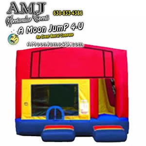 Modular Combo inflatable bounce house with jumping area, basketball hoop, obstacles, and slide