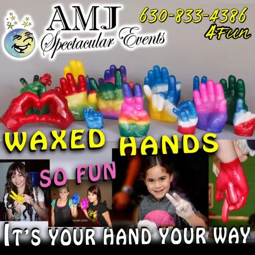 Colorful 3D wax replica of a hand made at the AMJ Spectacular Events Waxed Hands station in Chicago