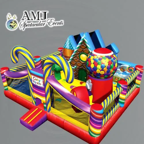 Candy Playland Jr. Combo inflatable bounce house with candy canes and giant gumball machine