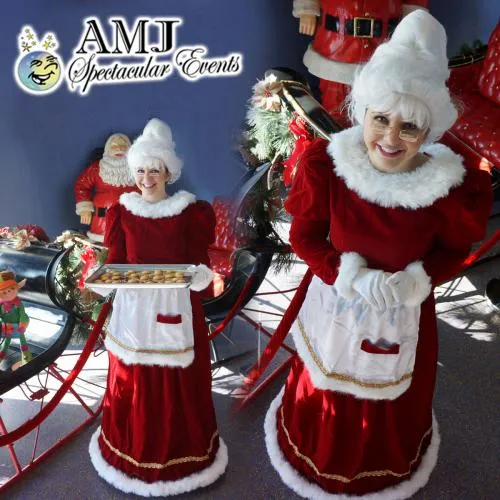 Mrs. Claus holiday costume rental from AMJ Spectacular Events for Chicago Christmas parties and events