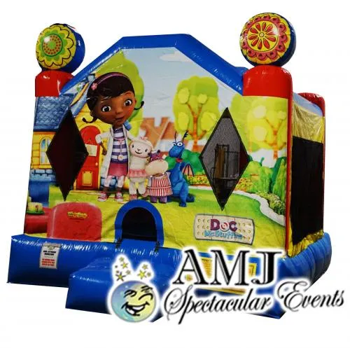 Doc McStuffins themed bounce house rental with colorful characters for kids' parties in Chicago
