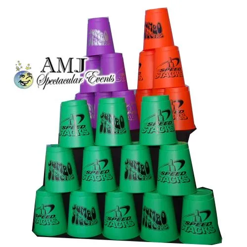 Giant Stacking Speed Cups oversized game set up for a Chicago event, ready for players of all ages