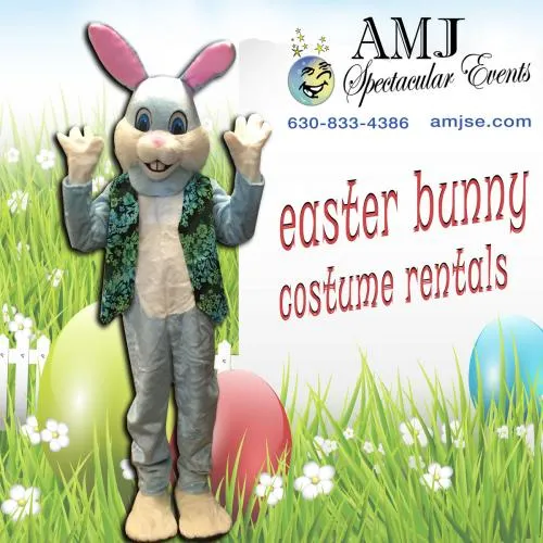 Cream Easter Bunny mascot costume rental from AMJ Spectacular Events for Chicago spring events