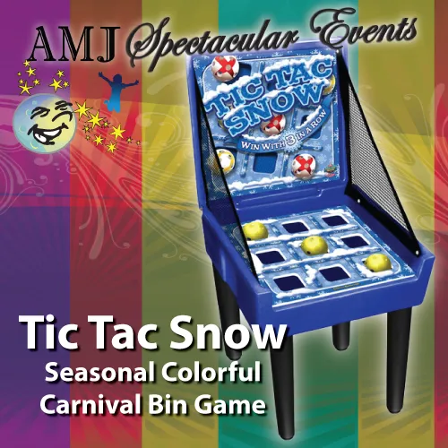 Tic Tac Snow colorful winter carnival bin game with festive snow-themed floating ducks from AMJ Spectacular Events