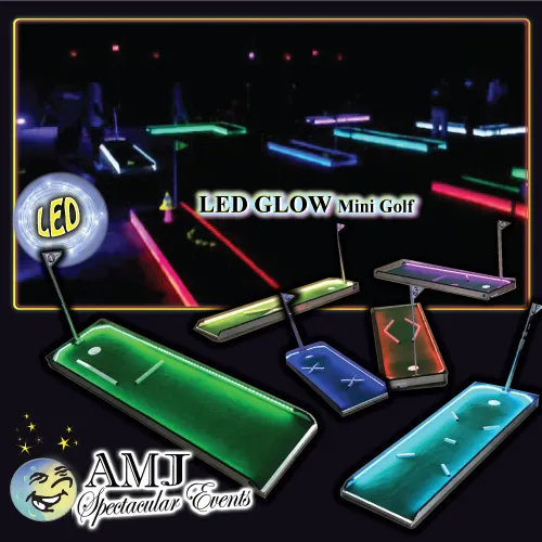 9 Hole GLOW Mini Golf Course rental with glowing LED holes for Chicago events