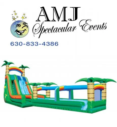 22ft Tropical double lane inflatable water slide with 33ft double slip n slide for Chicago events