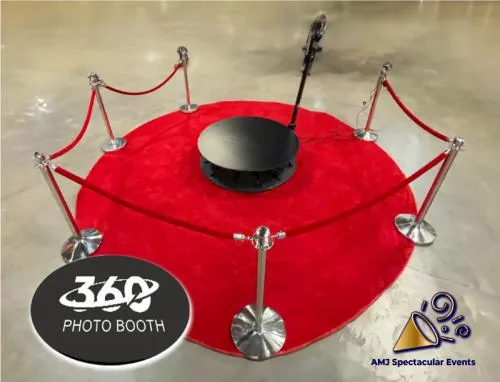 AMJ Spectacular Events 360 Photo Booth rental with LED lighting and rotating camera arm