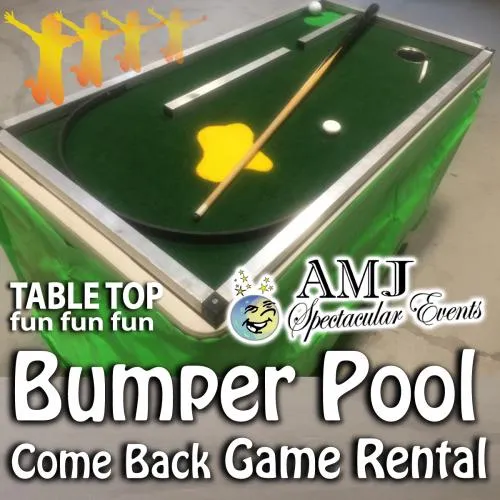 Bumper Pool Come Back tabletop game rental with cue and single bumper from AMJ in Chicago
