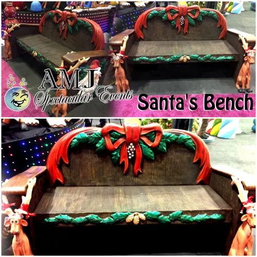 Santa's Bench holiday photo seat, 6 feet wide, with room for family beside Santa for Chicago events