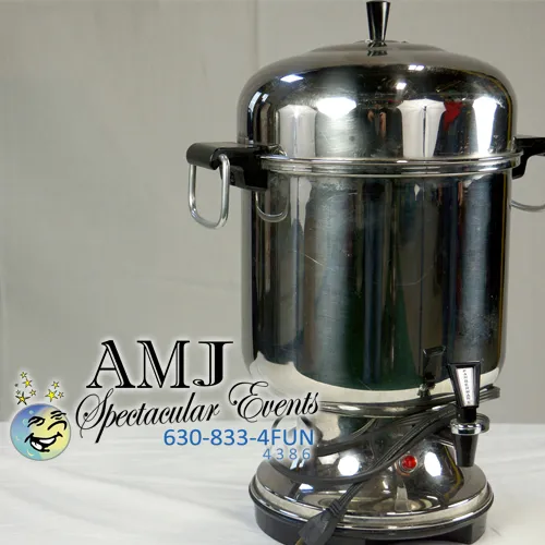 Small stainless steel coffee urn rental holding up to 35 cups, 1.5 feet tall, for Chicago events