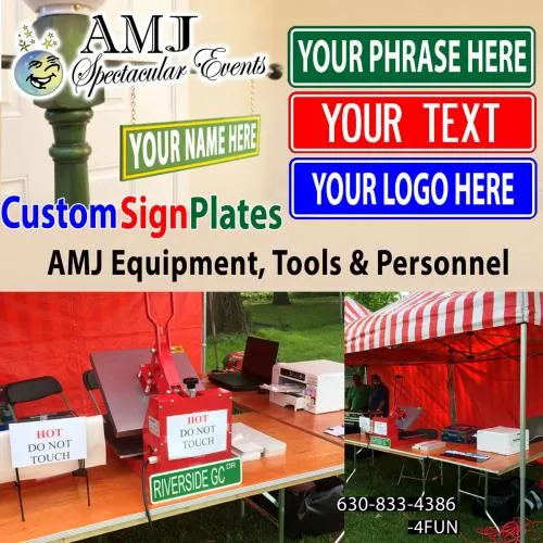 Custom Sign Plates station where guests design personalized street signs and vanity license plates at a Chicago event
