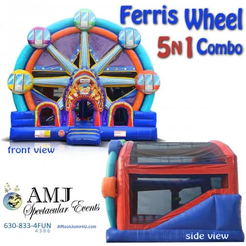 Inflatable Ferris Wheel Combo rental towering over 17 feet, a colorful carnival centerpiece for Chicago events