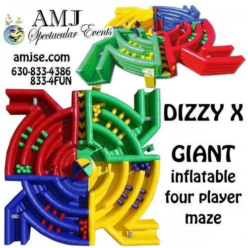 Dizzy X inflatable spinning disc and color maze obstacle course rental from AMJ Spectacular Events in Chicago