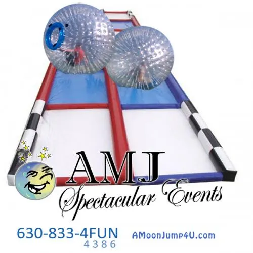 Giant inflatable Human Spheres rental with racing track for guests to roll and compete at events