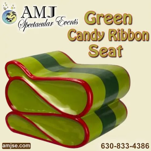 Green Candy Ribbon Seat holiday prop for festive photo displays and themed seating in Chicago