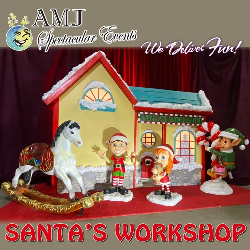 Santa's Workshop large oversized Santa scene holiday decor backdrop for Chicago events