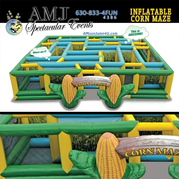 Inflatable Corn Maze Walk Through Course with giant 3D corn cob entrance for rent in Chicago