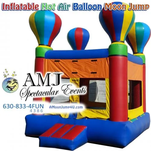 Brightly colored Hot Air Balloon themed inflatable bounce house rental for kids in Chicago
