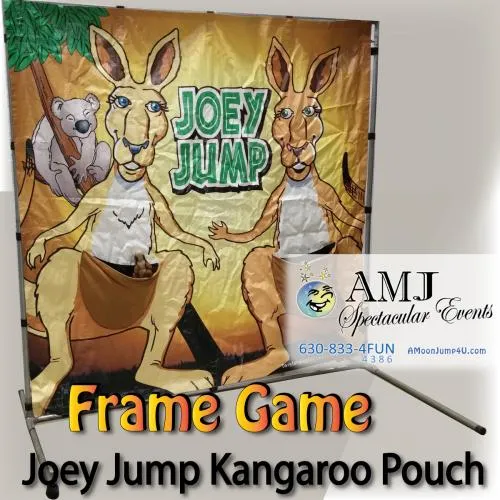 Joey Jump frame game rental with kangaroo pouch and foot pedal for launching bean bags