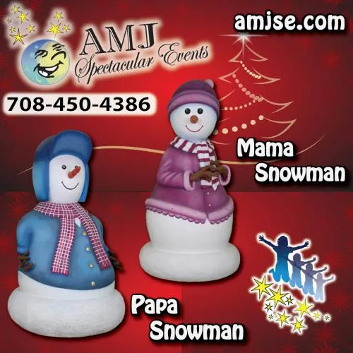 Mama Snowman 5' tall holiday decoration for Chicago winter events from AMJ Spectacular Events