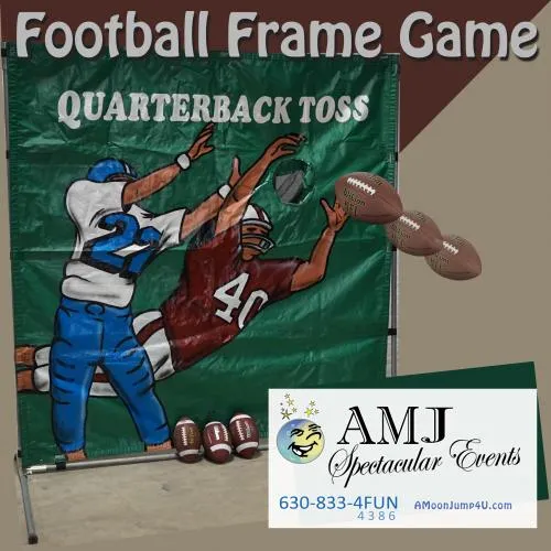 Football Toss Frame Game rental with target hole for quarterback throwing challenge at Chicago events