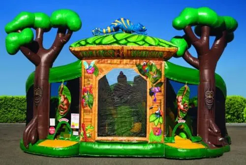 Rainforest Fun Center Kid Combo bounce house with tunnels, obstacles and two slides and mesh sides