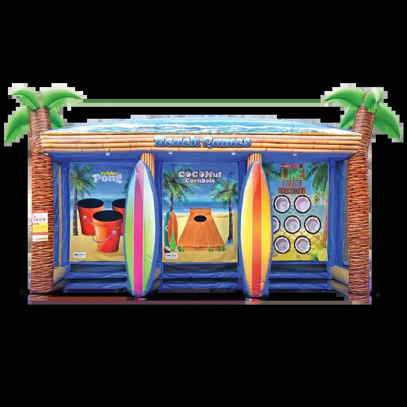 Beach Party Games 3 in 1 inflatable rental with tropical theme and three interactive games in Chicago